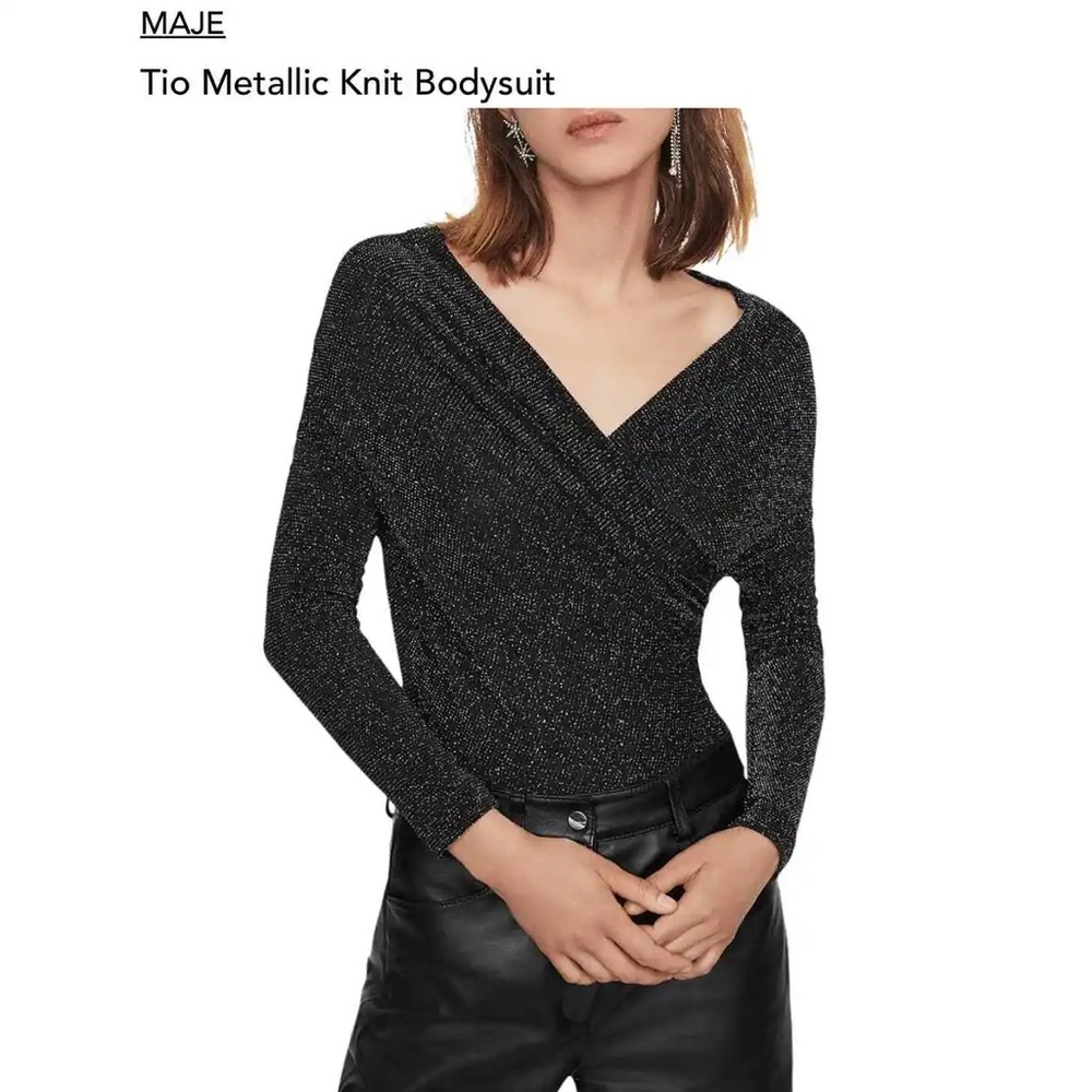 Maje Tio Metallic Knit Bodysuit